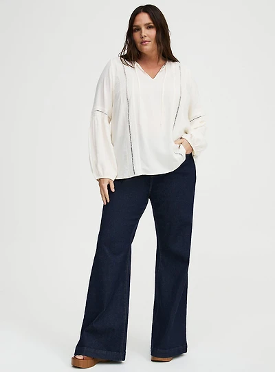 Lace Trim Tie Front Blouse