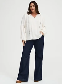 Lace Trim Tie Front Blouse