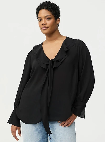 Chiffon Ruffle Tie-Neck Blouse