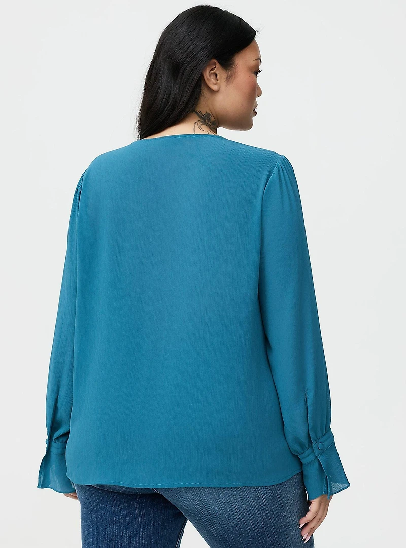 Chiffon Ruffle Tie-Neck Blouse