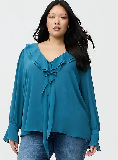 Chiffon Ruffle Tie-Neck Blouse