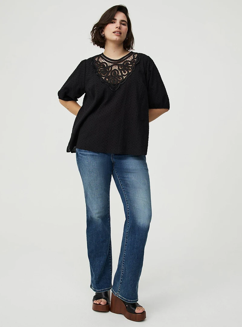 Lace Trim Puff Sleeve Top