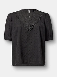 Lace Trim Puff Sleeve  Top