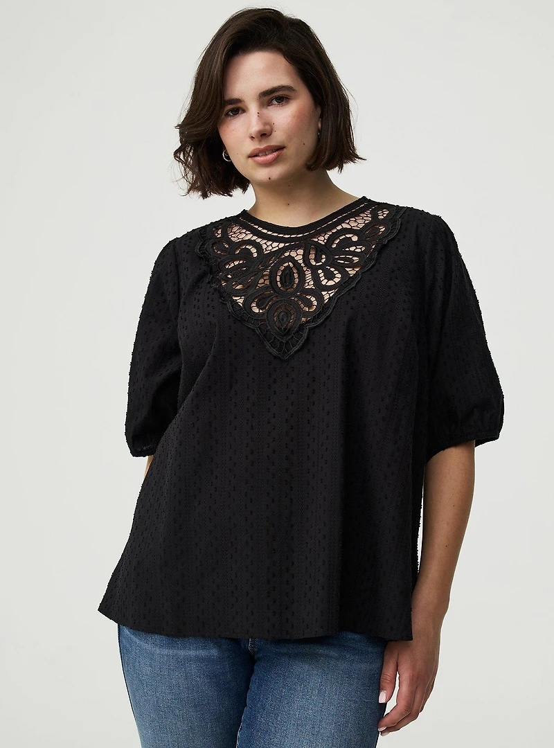 Lace Trim Puff Sleeve Top