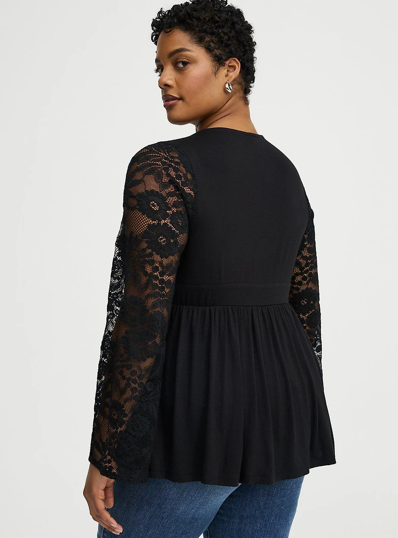 Slinky Lace Bell Sleeve Babydoll Top