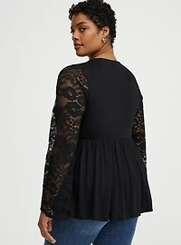 Slinky Lace Bell Sleeve Babydoll Top