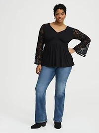 Slinky Lace Bell Sleeve Babydoll Top