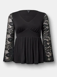 Slinky Lace Bell Sleeve Babydoll Top