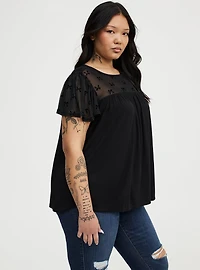 Supersoft Jersey Mesh Yoke Top