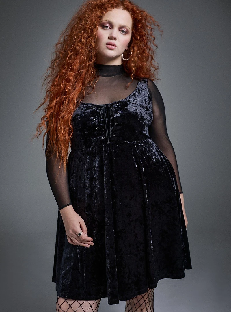 Nightfall Crushed Velvet Lace-Up Mini Dress