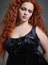 Nightfall Crushed Velvet Lace-Up Mini Dress