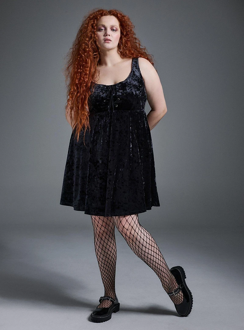 Nightfall Crushed Velvet Lace-Up Mini Dress