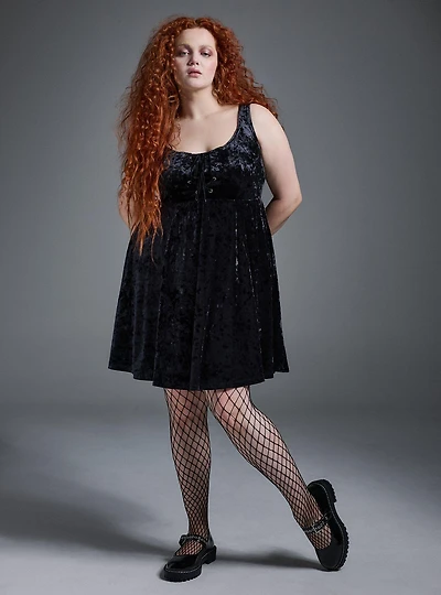 Nightfall Crushed Velvet Lace-Up Mini Dress