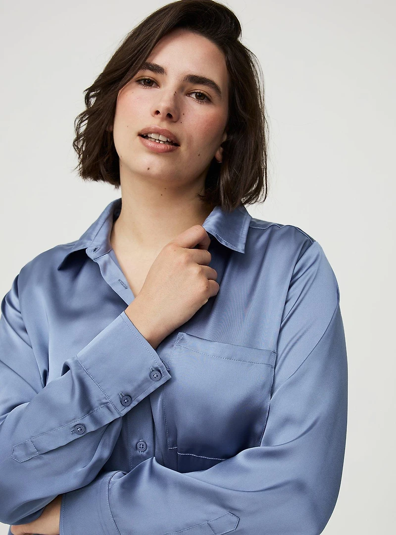 Satin Relaxed Button-Up Shirt
