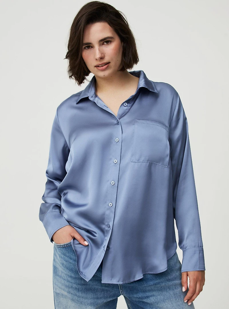 Satin Relaxed Button-Up Shirt