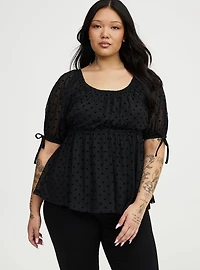 Flocked Mesh Babydoll Top
