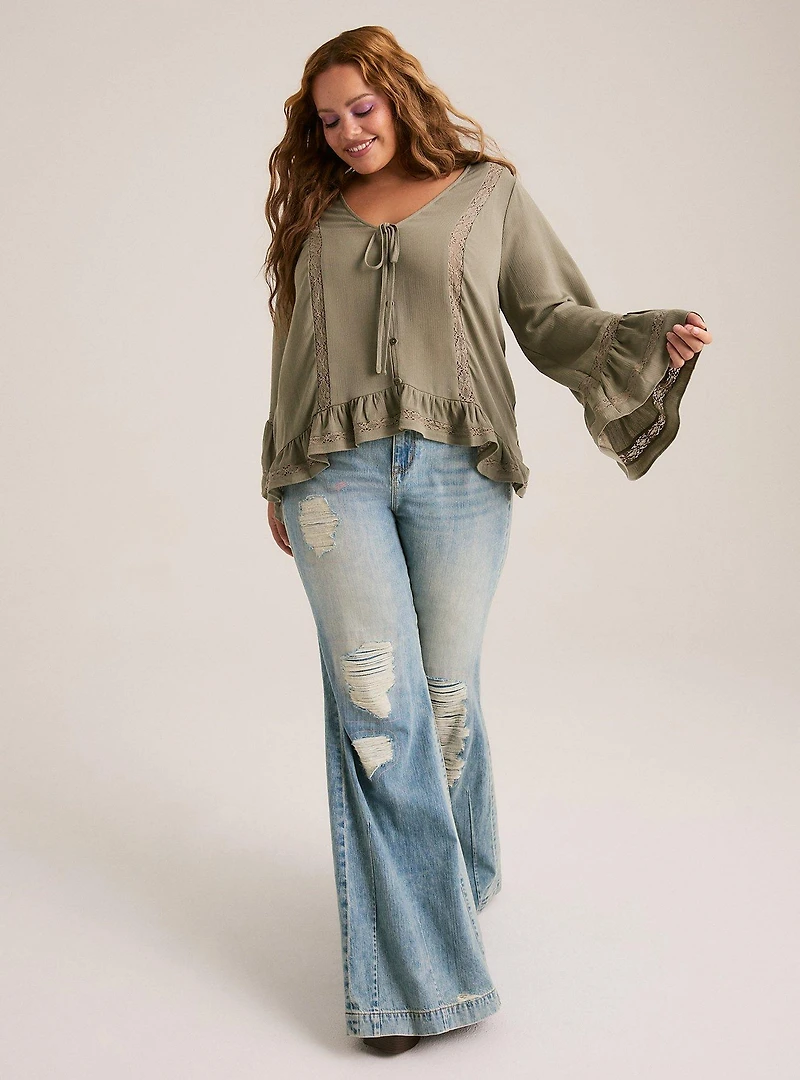 Festi Hi-Low Ruffle Tie Front Blouse