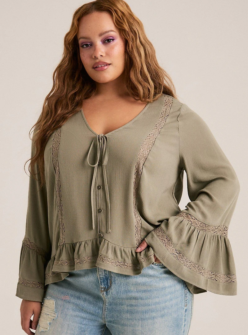 Festi Hi-Low Ruffle Tie Front Blouse