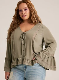 Festi Hi-Low Ruffle Tie Front Blouse