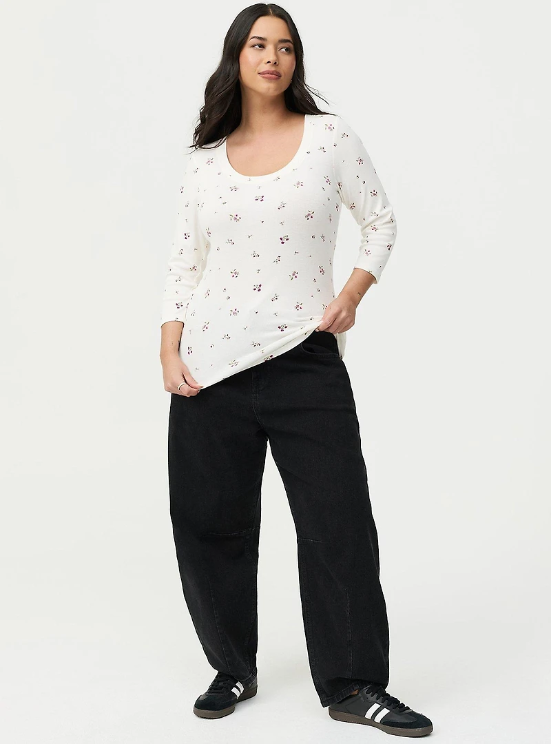 Cotton Modal Quarter Sleeve Scoop Neck Fitted Top