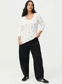 Cotton Modal Quarter Sleeve Scoop Neck Fitted Top