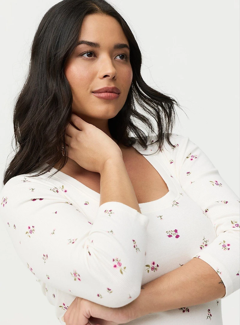 Cotton Modal Quarter Sleeve Scoop Neck Fitted Top