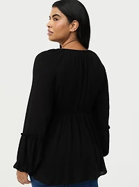 Gauze Henley Smocked Top