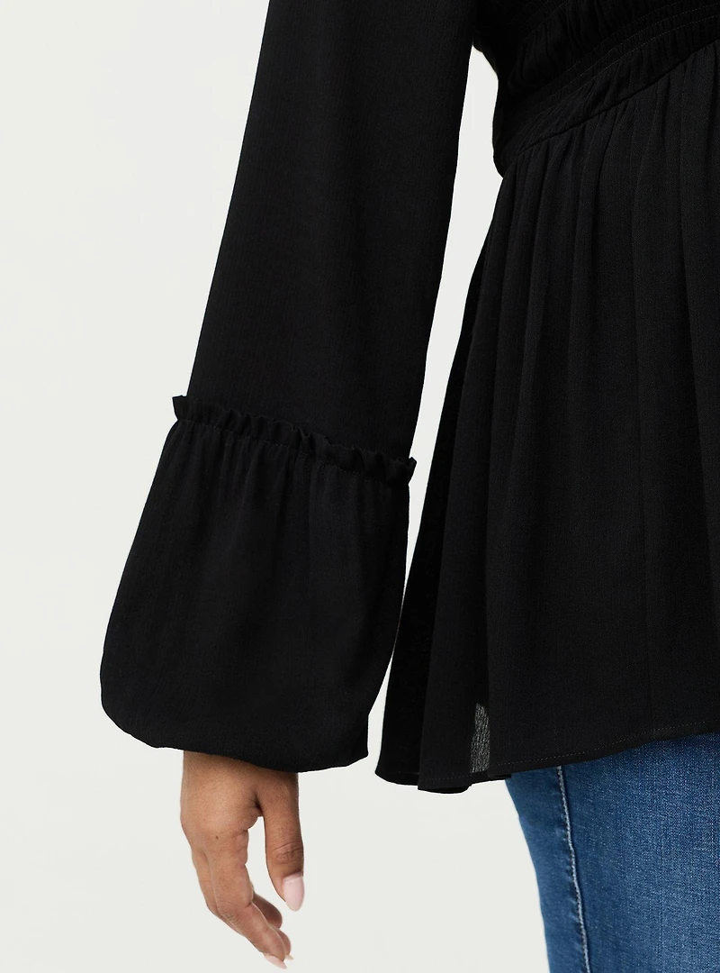 Gauze Henley Smocked Top