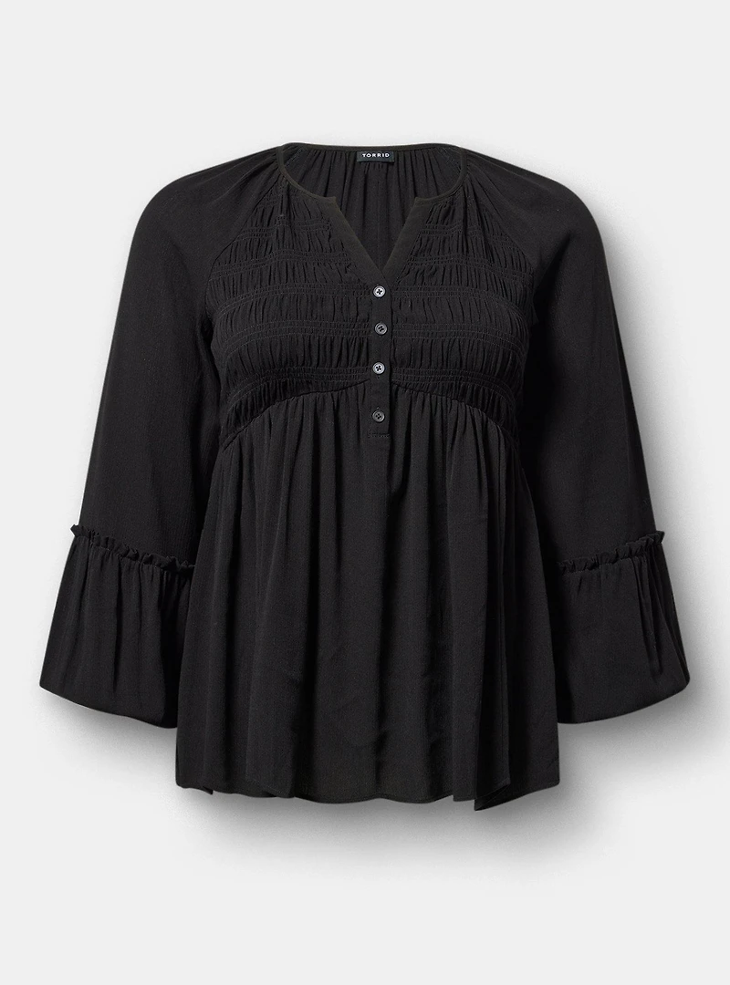 Gauze Henley Smocked Top