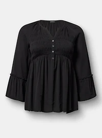 Gauze Henley Smocked Top