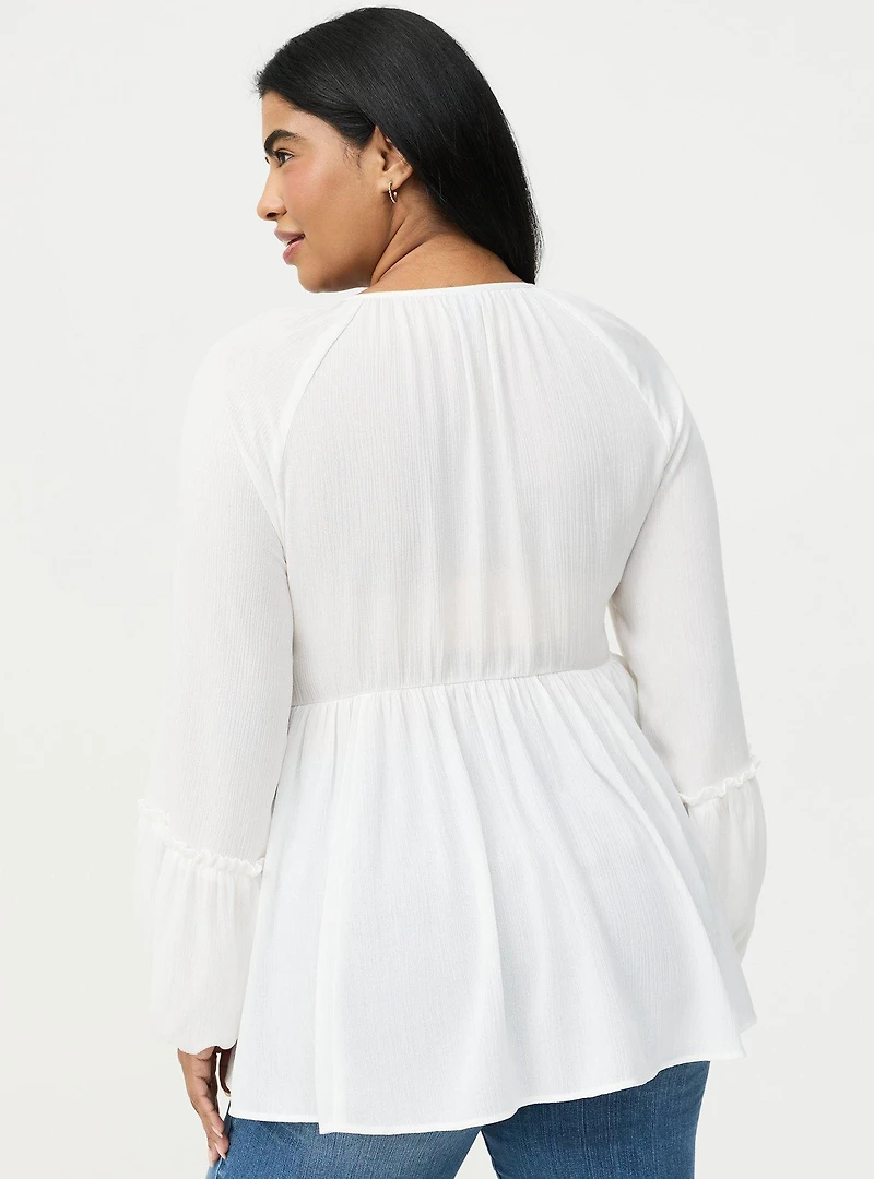 Gauze Henley Smocked Top