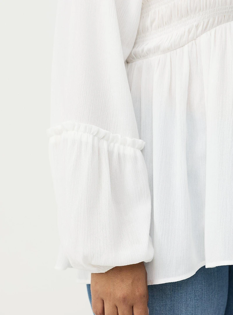 Gauze Henley Smocked Top