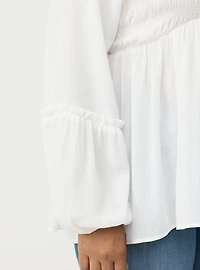 Gauze Henley Smocked Top