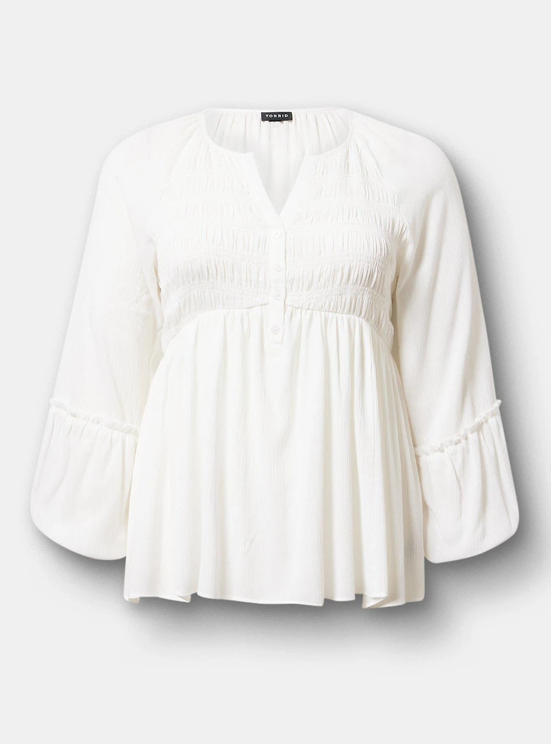 Gauze Henley Smocked Top