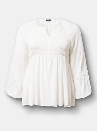 Gauze Henley Smocked Top