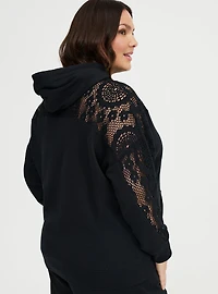 Cozy Fleece Relaxed Lace Yoke Hoodie