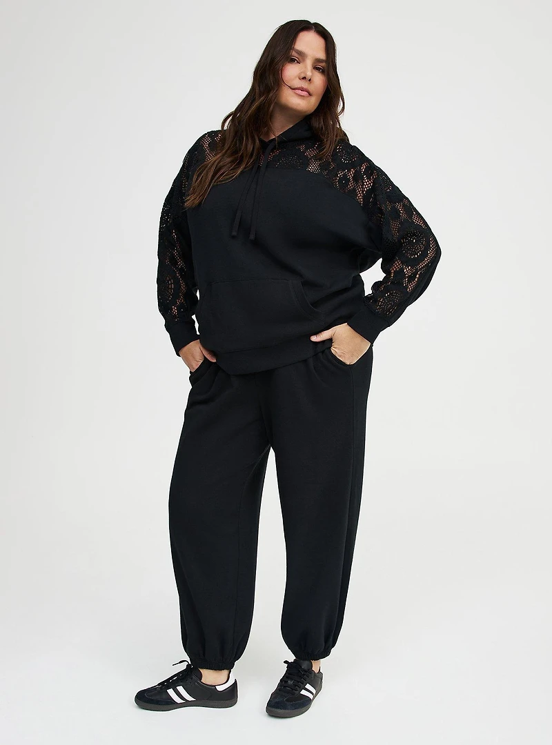 Cozy Fleece Relaxed Lace Yoke Hoodie