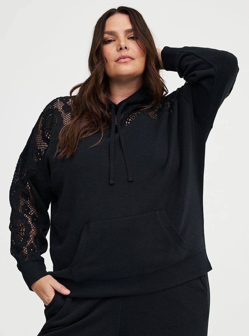Cozy Fleece Relaxed Lace Yoke Hoodie