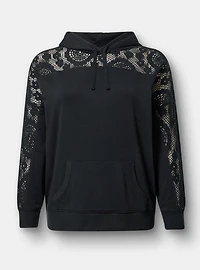 Cozy Fleece Relaxed Crochet Yoke Hoodie