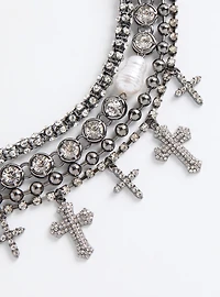 Rhinestone Cross Layered Necklace