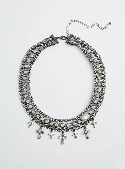 Rhinestone Cross Layered Necklace