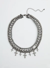 Rhinestone Cross Layered Necklace