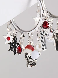 Dark Holiday Charm Hoop Earrings