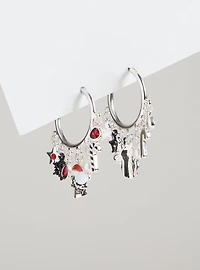 Dark Holiday Charm Hoop Earrings
