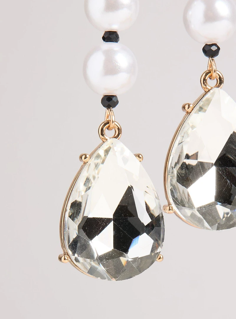 Rhinestone Pearl Bow Earrings