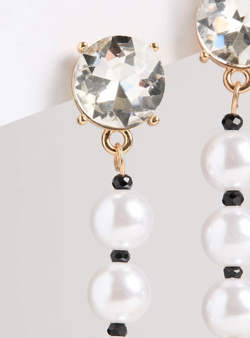 Rhinestone Pearl Bow Earrings