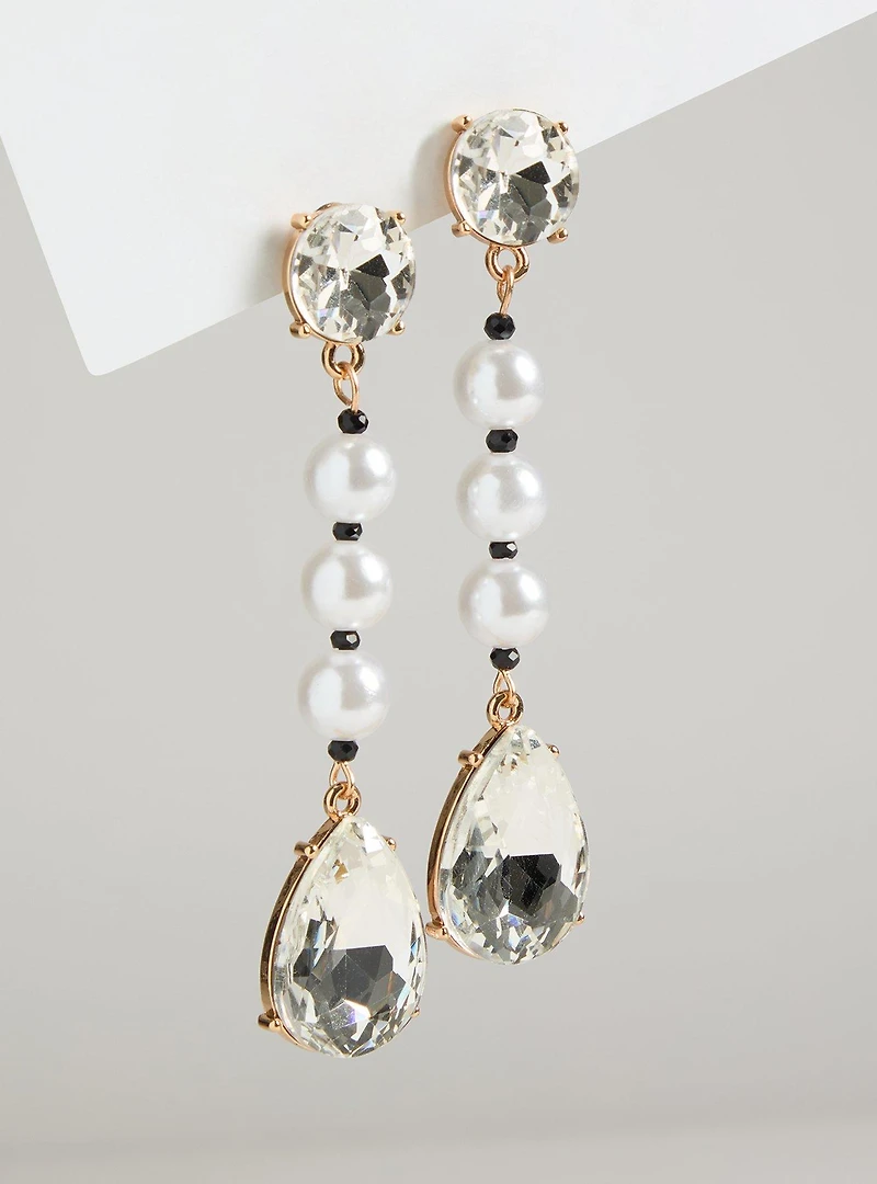 Rhinestone Pearl Bow Earrings