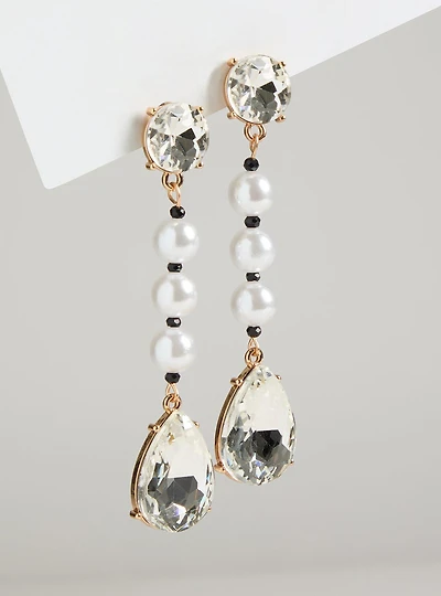 Rhinestone Pearl Bow Earrings