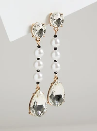 Rhinestone Pearl Bow Earrings