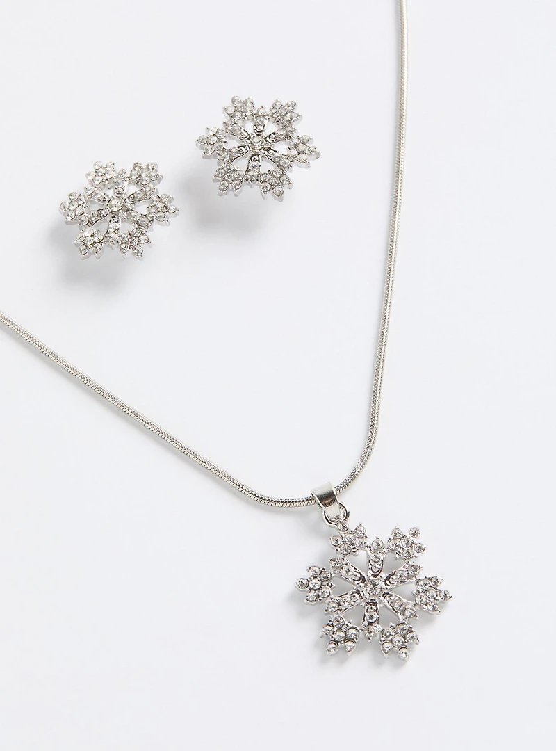 Snowflake Necklace & Stud Earring Set